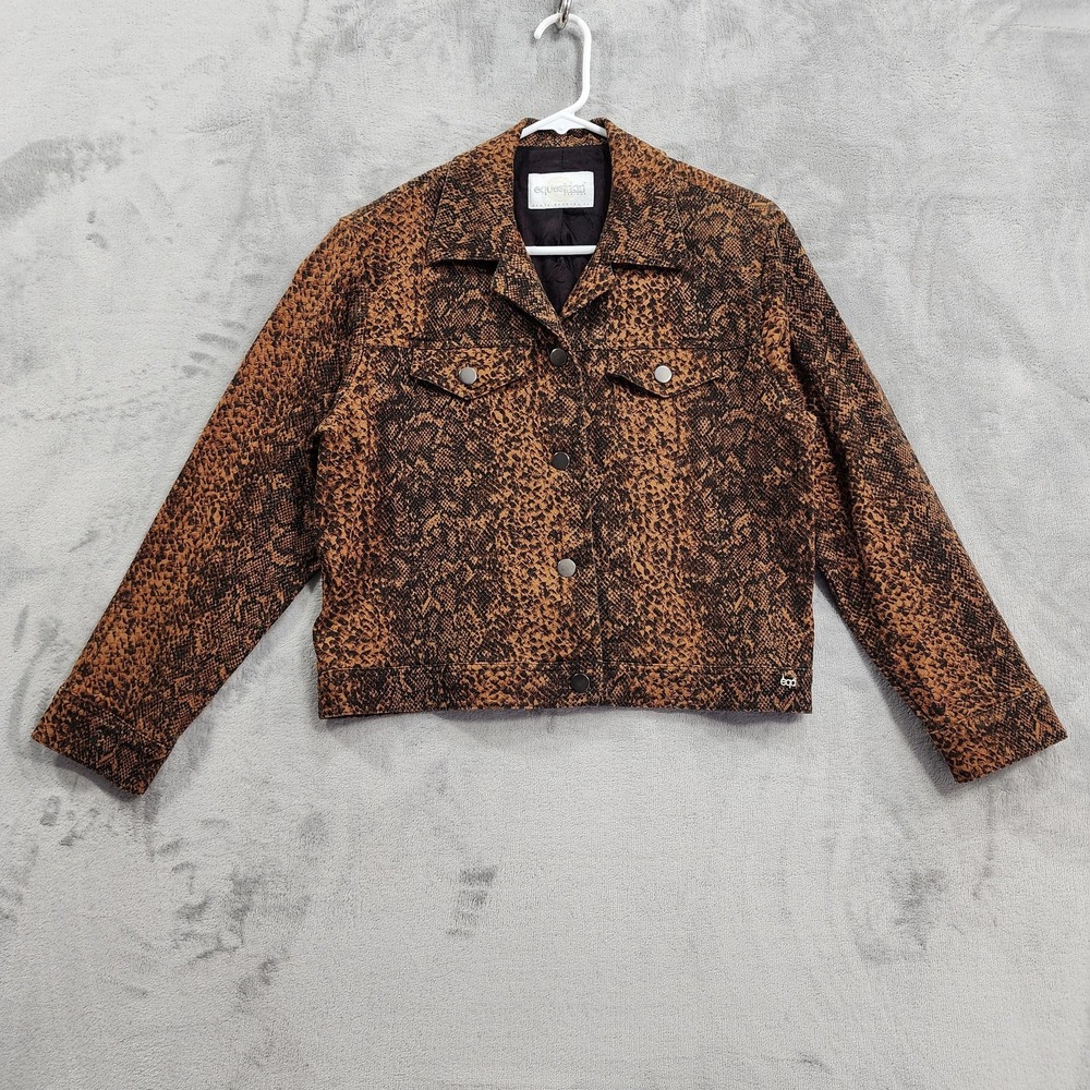 Vintage Equestrian Designs Jacket Womens L Brown Snake Print Denim Trucker
